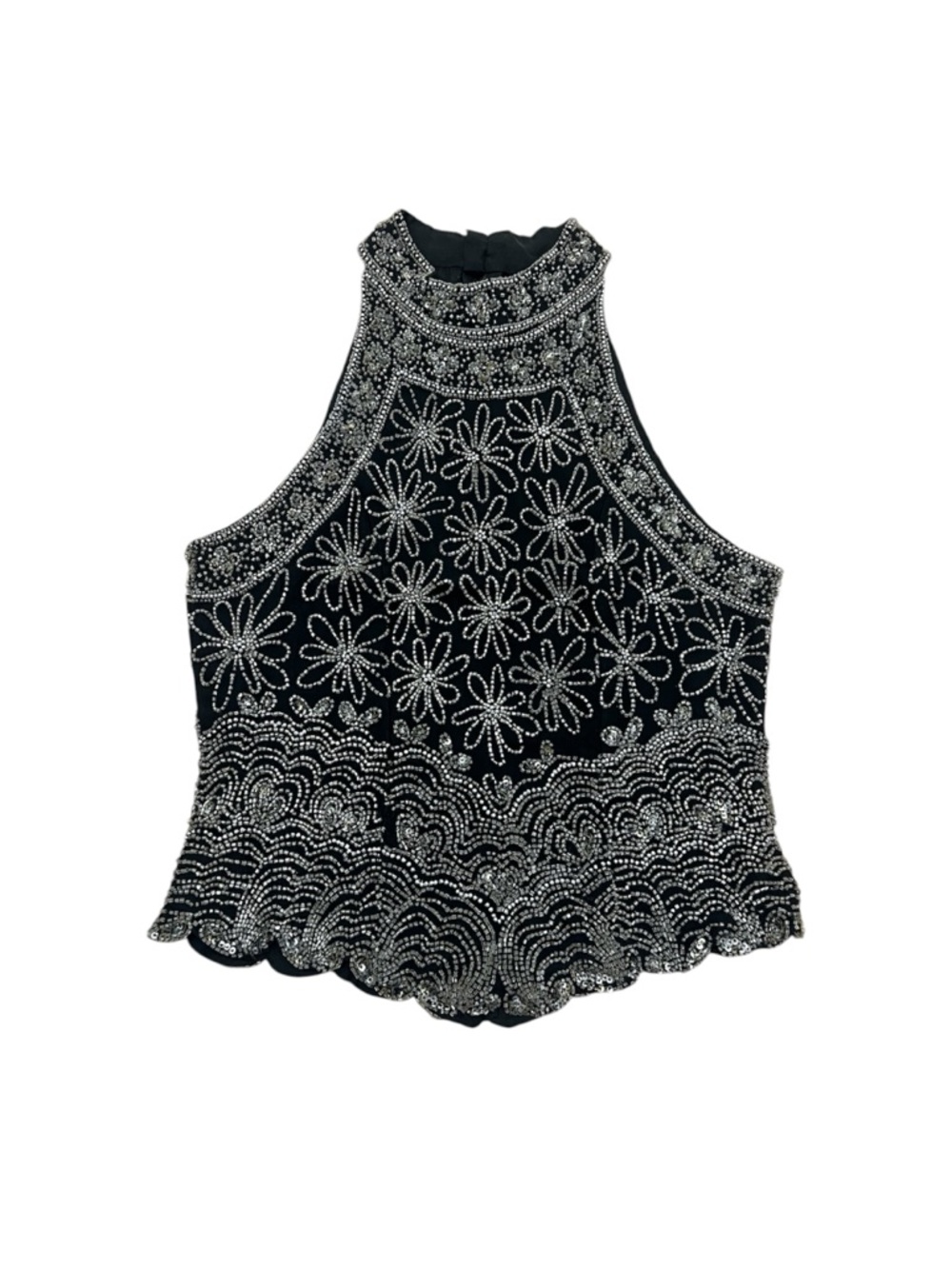 VTG Mark & John By Gopal Silk Black Beaded Halter Top Blouse Elegant Party Small